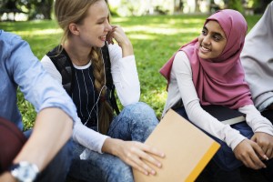 Diverse children studying outdoor